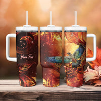 New Zealand Kea Bird Matariki Personalised Tumbler With Handle Silver Fern Maori Pattern
