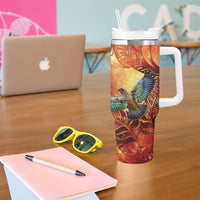 New Zealand Kea Bird Matariki Personalised Tumbler With Handle Silver Fern Maori Pattern