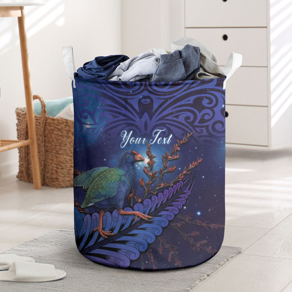 Takahe New Zealand Personalised Laundry Basket Harakeke Silver Fern Maori Pattern