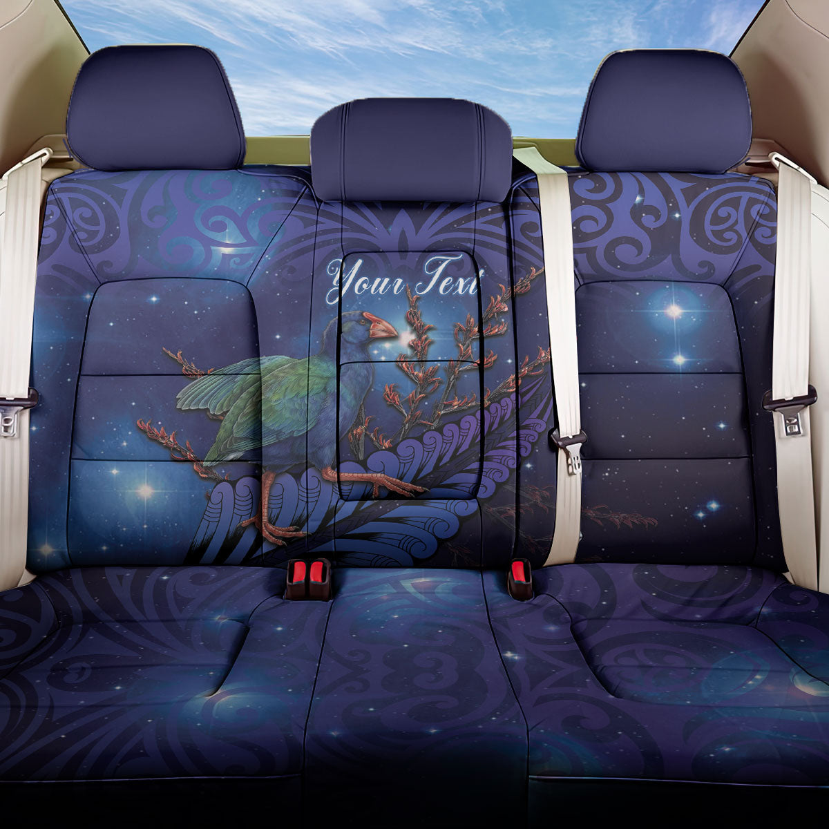 Takahe New Zealand Personalised Back Car Seat Cover Harakeke Silver Fern Maori Pattern