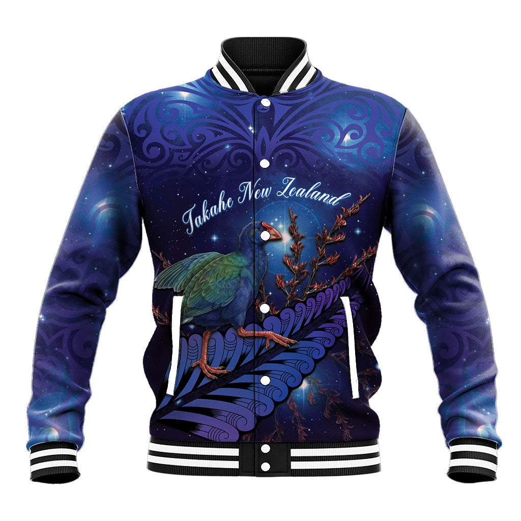 Takahe New Zealand Personalised Baseball Jacket Harakeke Silver Fern Maori Pattern