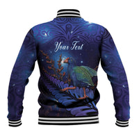 Takahe New Zealand Personalised Baseball Jacket Harakeke Silver Fern Maori Pattern