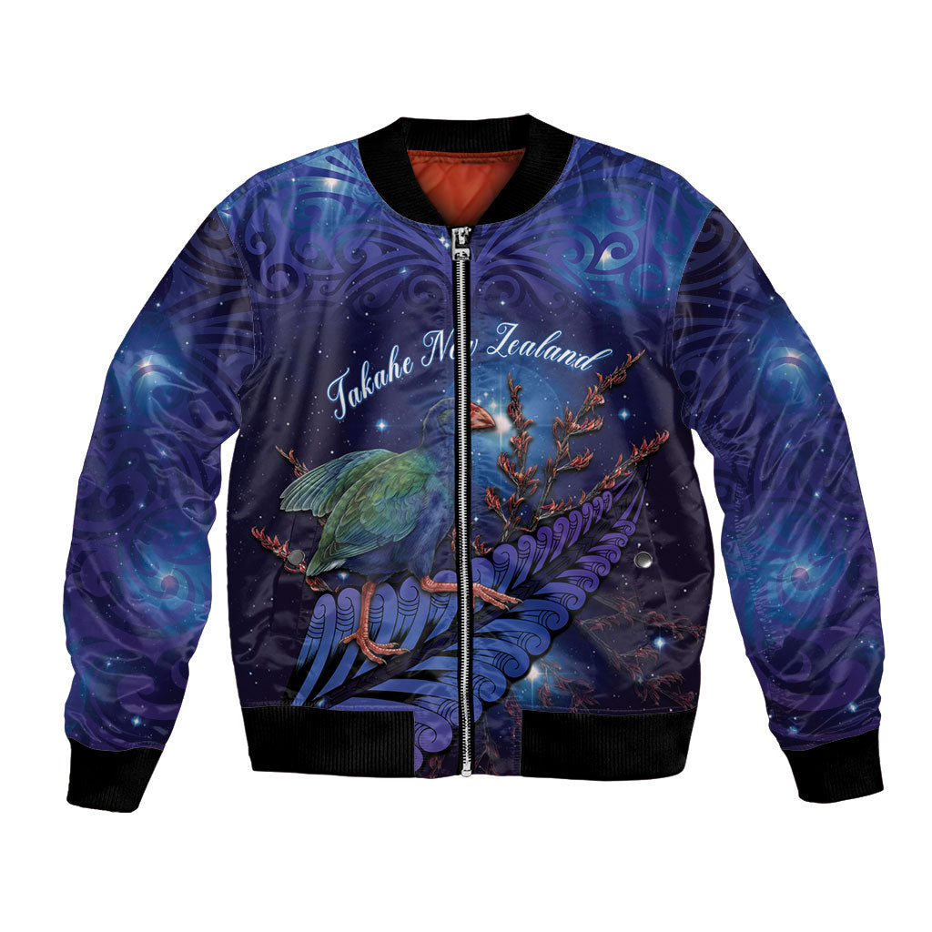 Takahe New Zealand Personalised Bomber Jacket Harakeke Silver Fern Maori Pattern