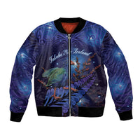 Takahe New Zealand Personalised Bomber Jacket Harakeke Silver Fern Maori Pattern
