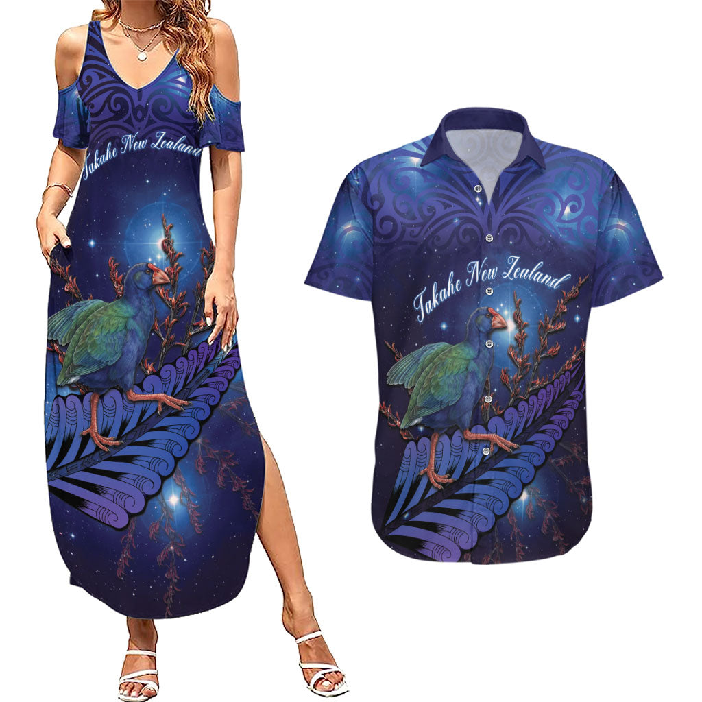 Takahe New Zealand Personalised Couples Matching Summer Maxi Dress and Hawaiian Shirt Harakeke Silver Fern Maori Pattern