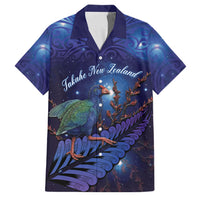 Takahe New Zealand Personalised Family Matching Long Sleeve Bodycon Dress and Hawaiian Shirt Harakeke Silver Fern Maori Pattern LT22 Dad's Shirt - Short Sleeve Blue - Polynesian Pride