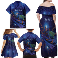 Takahe New Zealand Personalised Family Matching Off Shoulder Maxi Dress and Hawaiian Shirt Harakeke Silver Fern Maori Pattern LT22 - Polynesian Pride