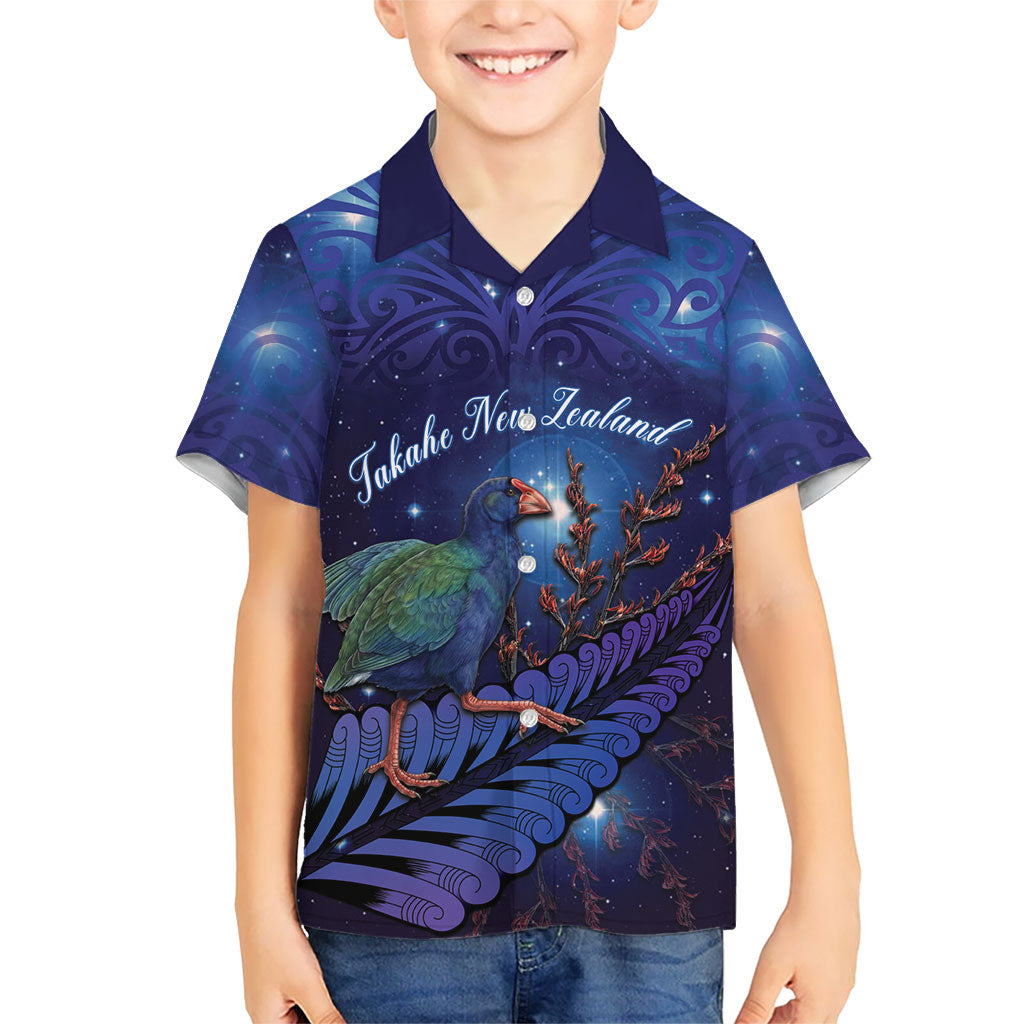 Takahe New Zealand Personalised Family Matching Summer Maxi Dress and Hawaiian Shirt Harakeke Silver Fern Maori Pattern LT22 Son's Shirt Blue - Polynesian Pride