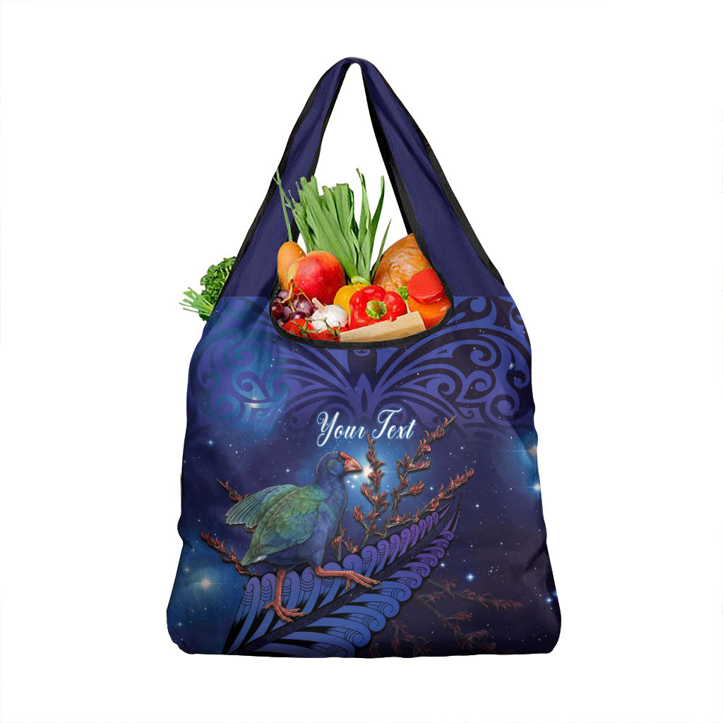 Takahe New Zealand Personalised Grocery Bag Harakeke Silver Fern Maori Pattern LT22 1-pack One Size Blue - Polynesian Pride