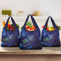 Takahe New Zealand Personalised Grocery Bag Harakeke Silver Fern Maori Pattern LT22 3-pack One Size Blue - Polynesian Pride