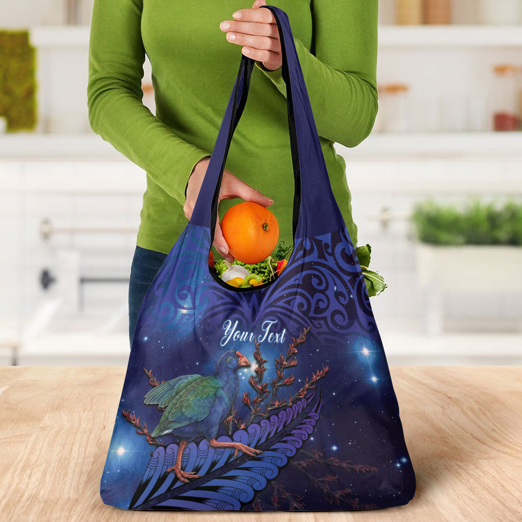 Takahe New Zealand Personalised Grocery Bag Harakeke Silver Fern Maori Pattern LT22 - Polynesian Pride