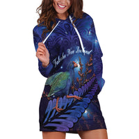 Takahe New Zealand Personalised Hoodie Dress Harakeke Silver Fern Maori Pattern LT22 Blue - Polynesian Pride