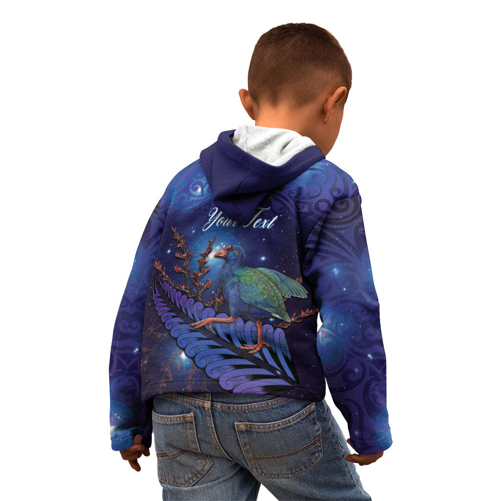 Takahe New Zealand Personalised Kid Hoodie Harakeke Silver Fern Maori Pattern
