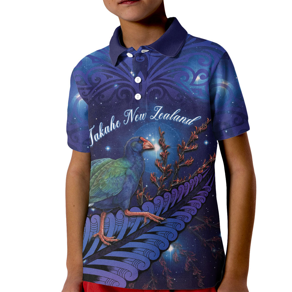 Takahe New Zealand Personalised Kid Polo Shirt Harakeke Silver Fern Maori Pattern