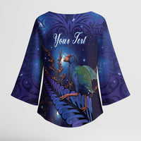 Takahe New Zealand Personalised Kimono Sleeve Blouse Harakeke Silver Fern Maori Pattern