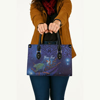 Takahe New Zealand Personalised Leather Bag Harakeke Silver Fern Maori Pattern