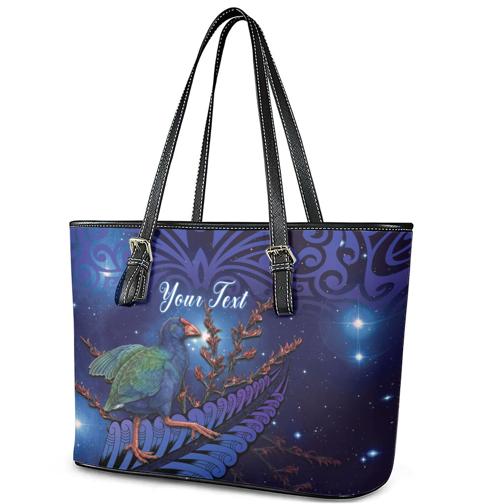 Takahe New Zealand Personalised Leather Tote Bag Harakeke Silver Fern Maori Pattern