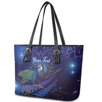 Takahe New Zealand Personalised Leather Tote Bag Harakeke Silver Fern Maori Pattern