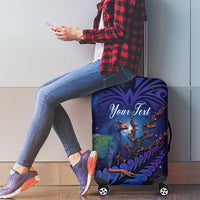 Takahe New Zealand Personalised Luggage Cover Harakeke Silver Fern Maori Pattern