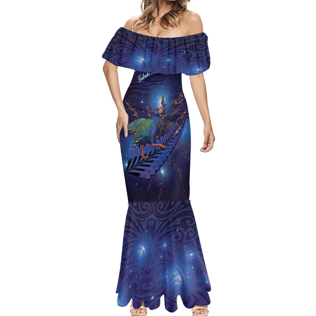 Takahe New Zealand Personalised Mermaid Dress Harakeke Silver Fern Maori Pattern