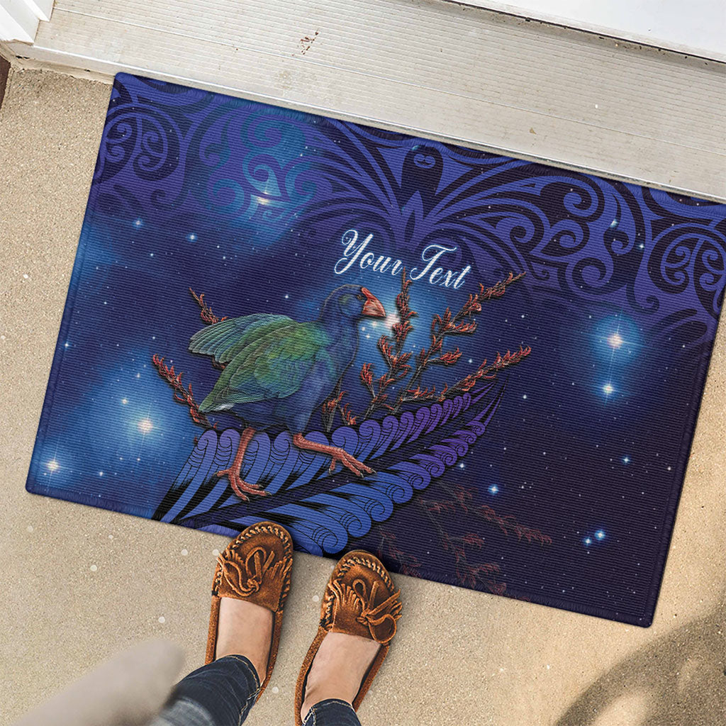 Takahe New Zealand Personalised Rubber Doormat Harakeke Silver Fern Maori Pattern