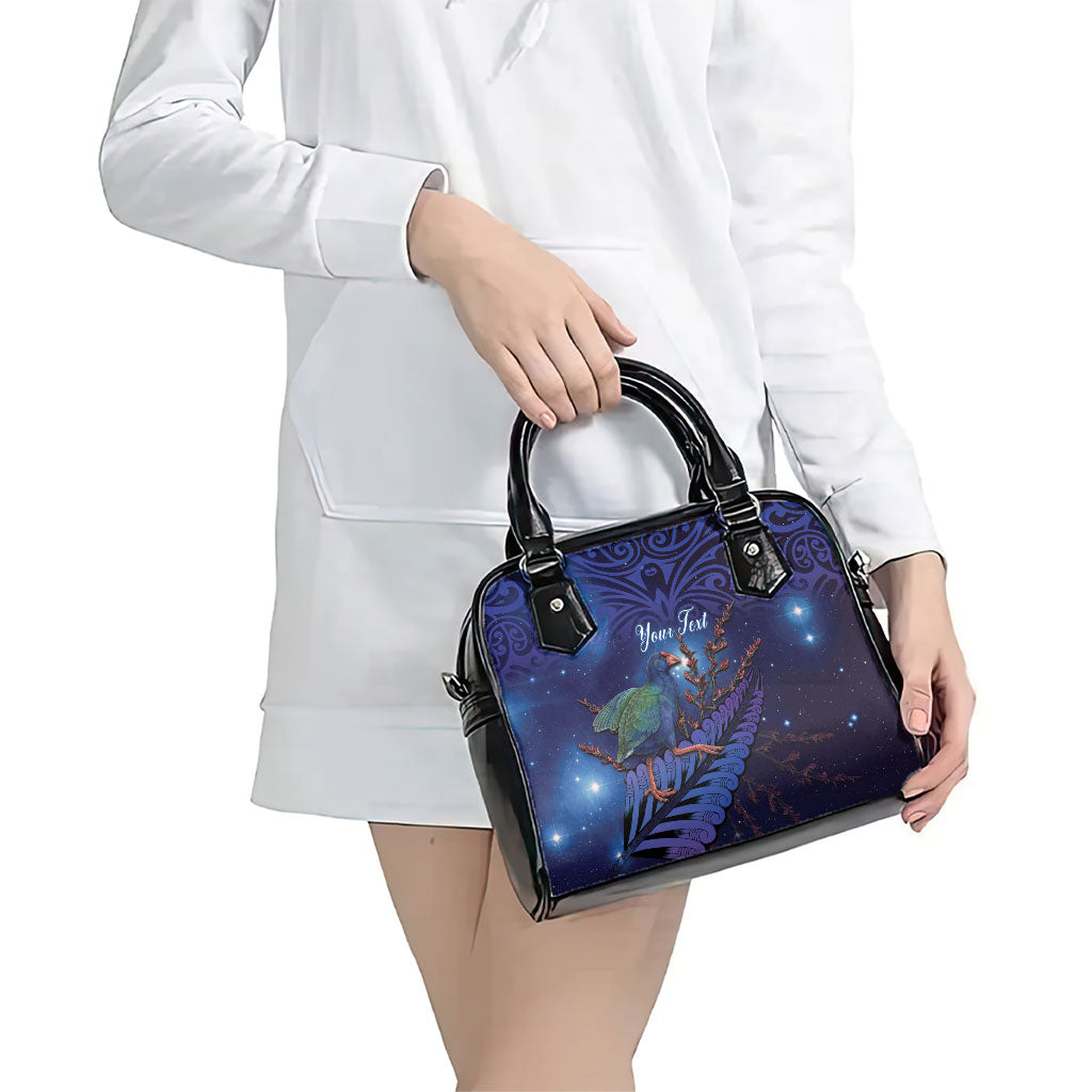 Takahe New Zealand Personalised Shoulder Handbag Harakeke Silver Fern Maori Pattern