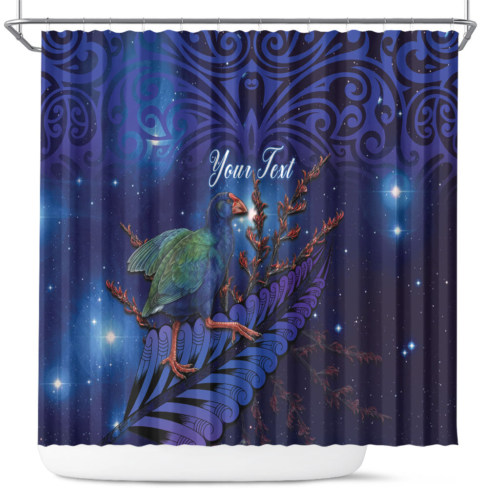 Takahe New Zealand Personalised Shower Curtain Harakeke Silver Fern Maori Pattern LT22 Blue - Polynesian Pride