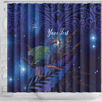 Takahe New Zealand Personalised Shower Curtain Harakeke Silver Fern Maori Pattern LT22 - Polynesian Pride