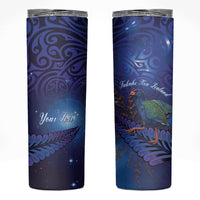 Takahe New Zealand Personalised Skinny Tumbler Harakeke Silver Fern Maori Pattern LT22 Blue - Polynesian Pride