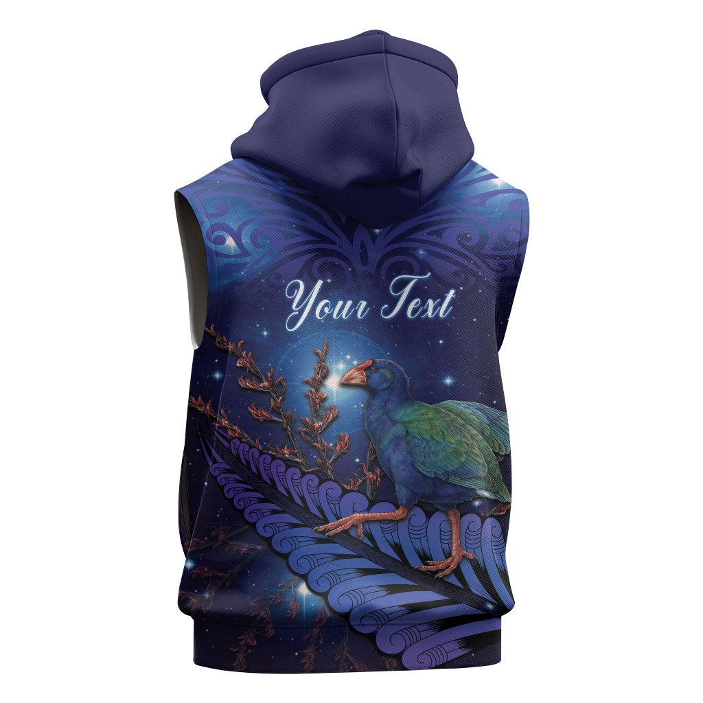 Takahe New Zealand Personalised Sleeveless Zip Hoodie Harakeke Silver Fern Maori Pattern LT22 - Polynesian Pride