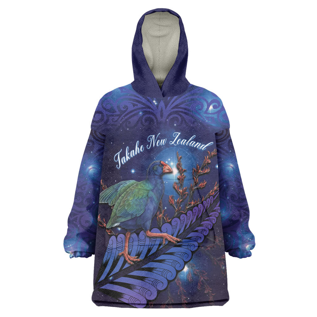 Takahe New Zealand Personalised Wearable Blanket Hoodie Harakeke Silver Fern Maori Pattern LT22 One Size Blue - Polynesian Pride