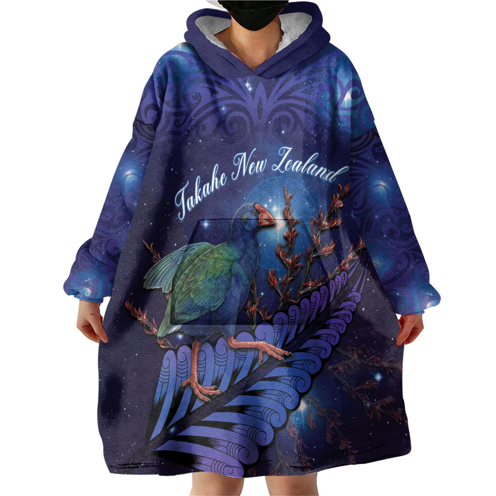 Takahe New Zealand Personalised Wearable Blanket Hoodie Harakeke Silver Fern Maori Pattern LT22 - Polynesian Pride
