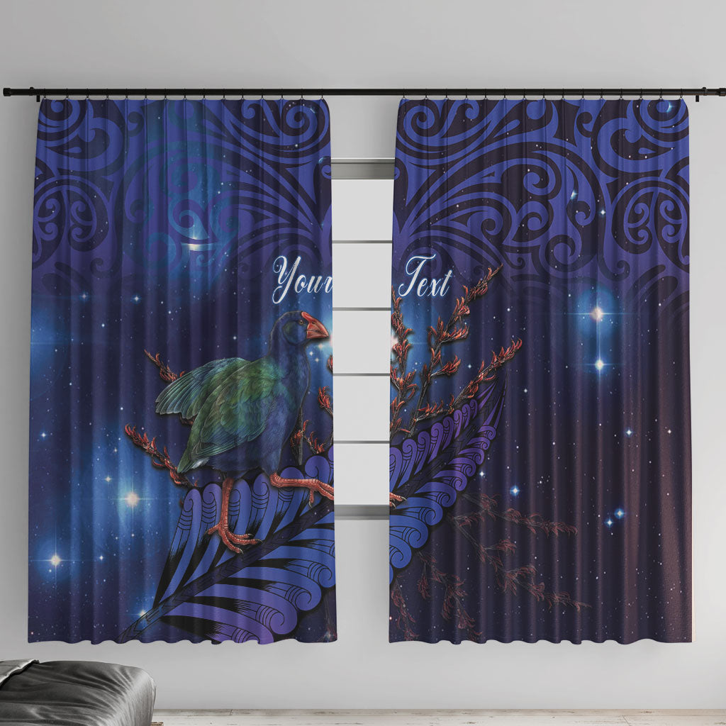 Takahe New Zealand Personalised Window Curtain Harakeke Silver Fern Maori Pattern