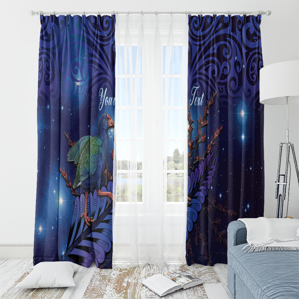 Takahe New Zealand Personalised Window Curtain Harakeke Silver Fern Maori Pattern