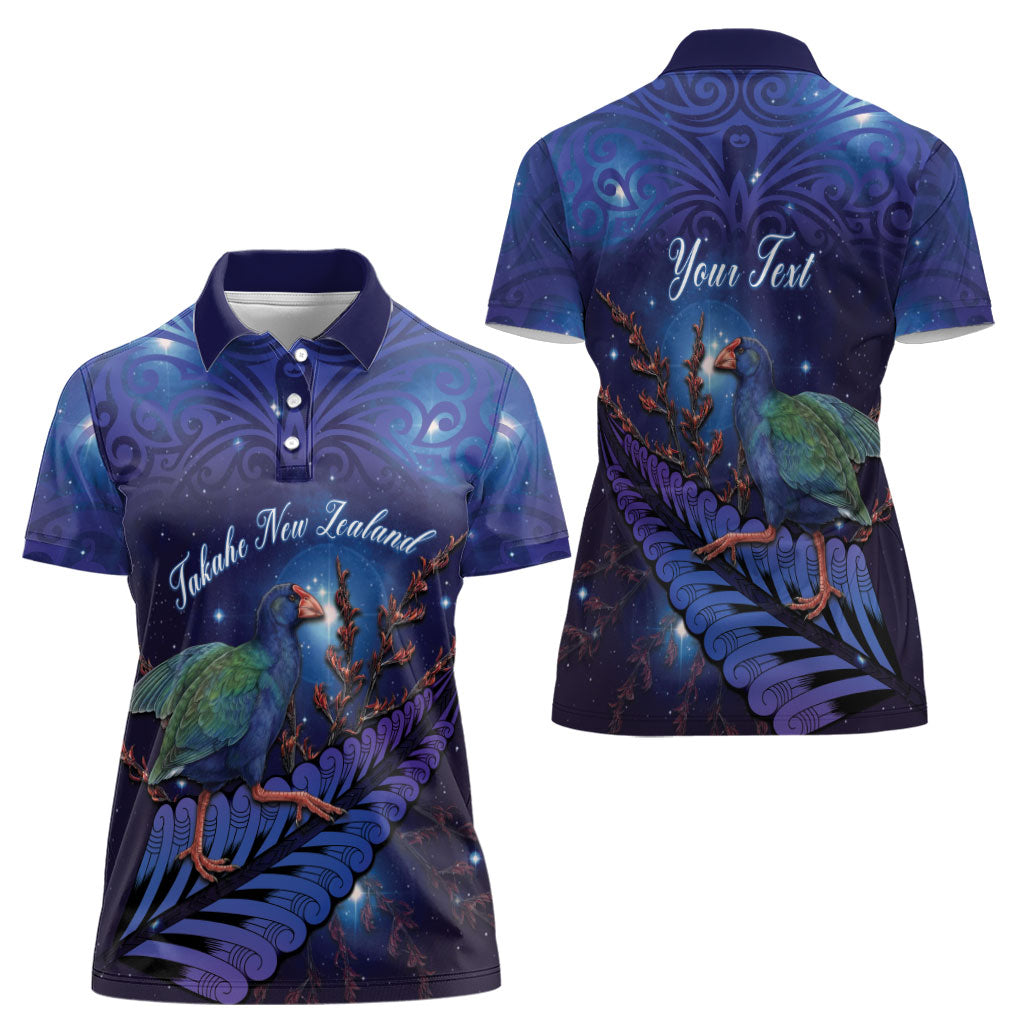 Takahe New Zealand Personalised Women Polo Shirt Harakeke Silver Fern Maori Pattern LT22 - Polynesian Pride