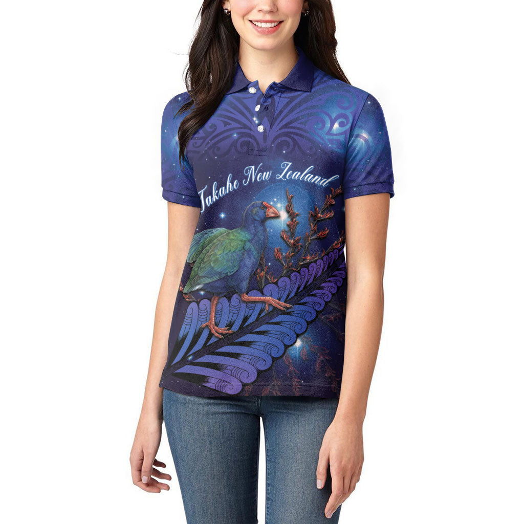 Takahe New Zealand Personalised Women Polo Shirt Harakeke Silver Fern Maori Pattern LT22 - Polynesian Pride