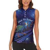 Takahe New Zealand Personalised Women Sleeveless Polo Shirt Harakeke Silver Fern Maori Pattern LT22 - Polynesian Pride