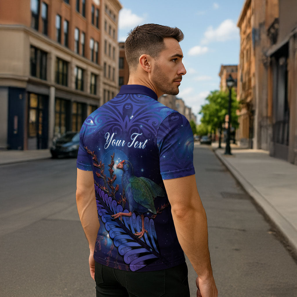 Takahe New Zealand Personalised Zipper Polo Shirt Harakeke Silver Fern Maori Pattern LT22 - Polynesian Pride
