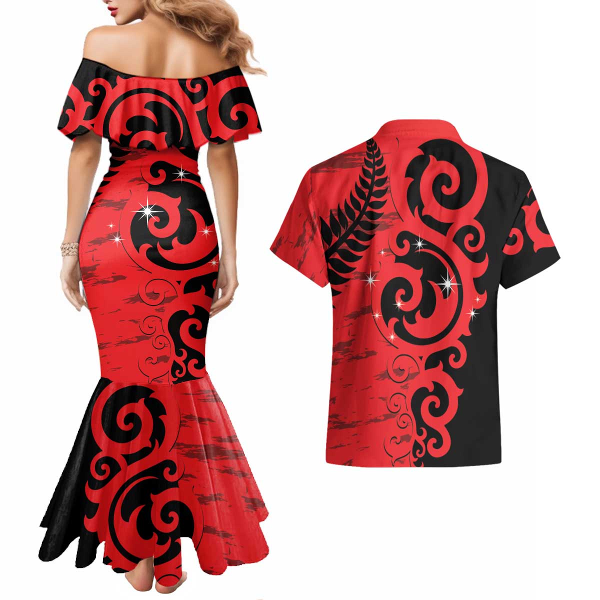 New Zealand Matariki Couples Matching Mermaid Dress and Hawaiian Shirt Maori New Year Koru Pattern LT22 - Polynesian Pride