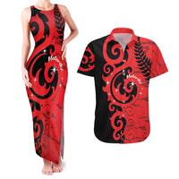 New Zealand Matariki Couples Matching Tank Maxi Dress and Hawaiian Shirt Maori New Year Koru Pattern LT22 Red - Polynesian Pride