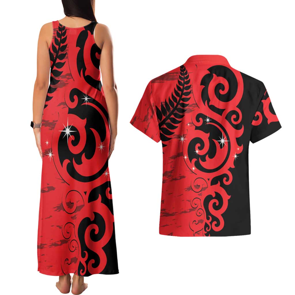 New Zealand Matariki Couples Matching Tank Maxi Dress and Hawaiian Shirt Maori New Year Koru Pattern LT22 - Polynesian Pride