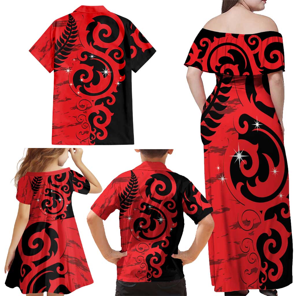 New Zealand Matariki Family Matching Off Shoulder Maxi Dress and Hawaiian Shirt Maori New Year Koru Pattern LT22 - Polynesian Pride