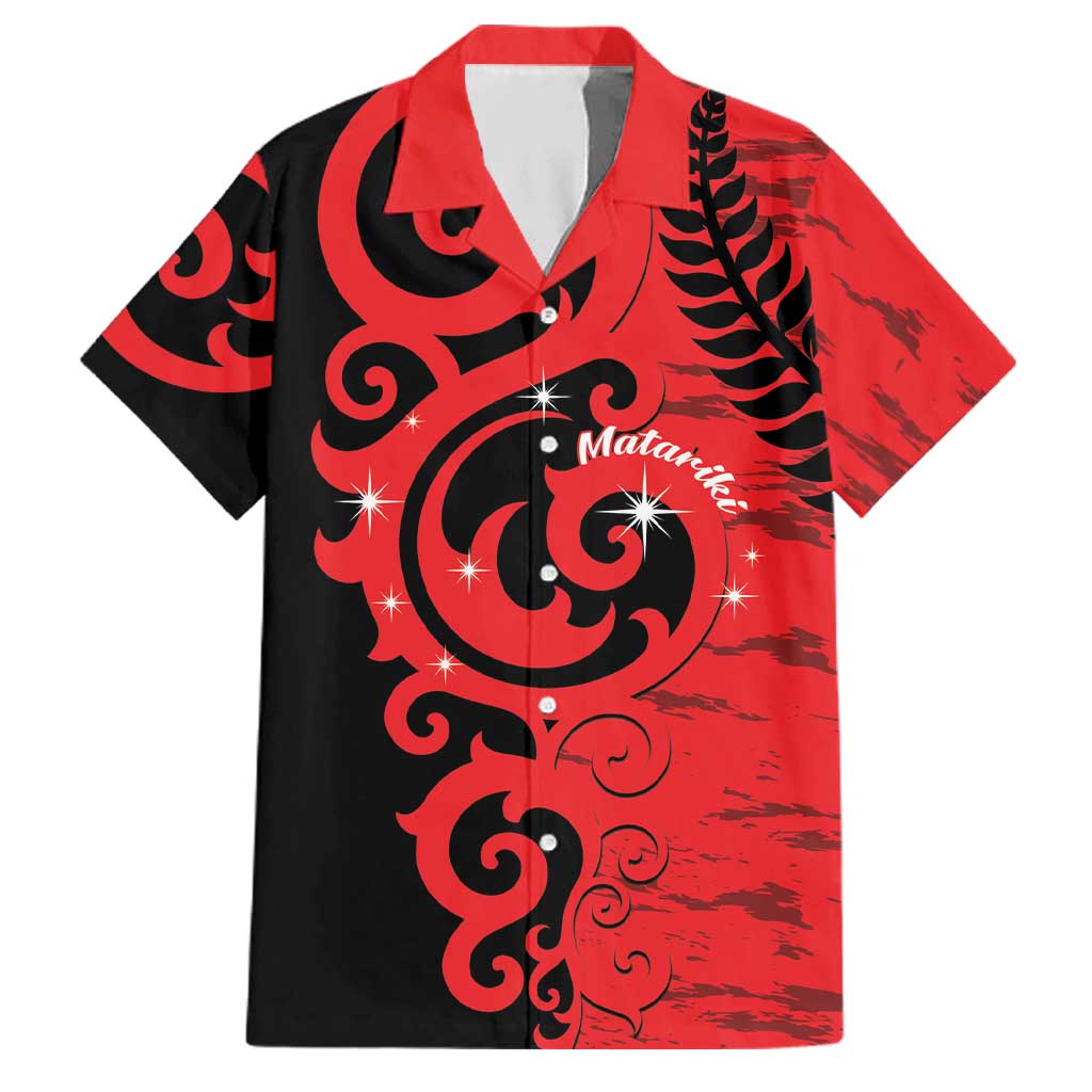 New Zealand Matariki Family Matching Short Sleeve Bodycon Dress and Hawaiian Shirt Maori New Year Koru Pattern LT22 Dad's Shirt - Short Sleeve Red - Polynesian Pride