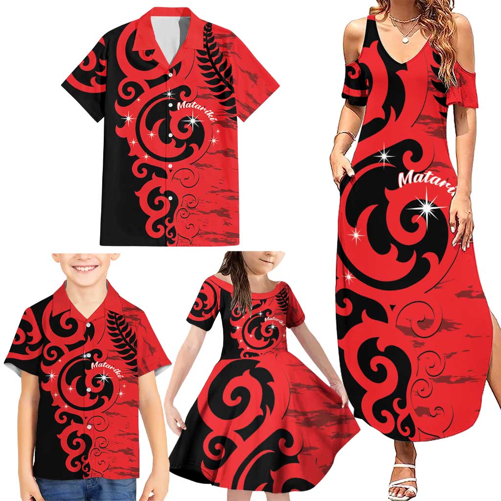 New Zealand Matariki Family Matching Summer Maxi Dress and Hawaiian Shirt Maori New Year Koru Pattern LT22 - Polynesian Pride
