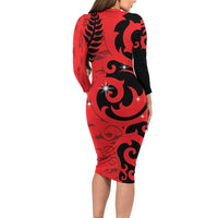 New Zealand Matariki Long Sleeve Bodycon Dress Maori New Year Koru Pattern