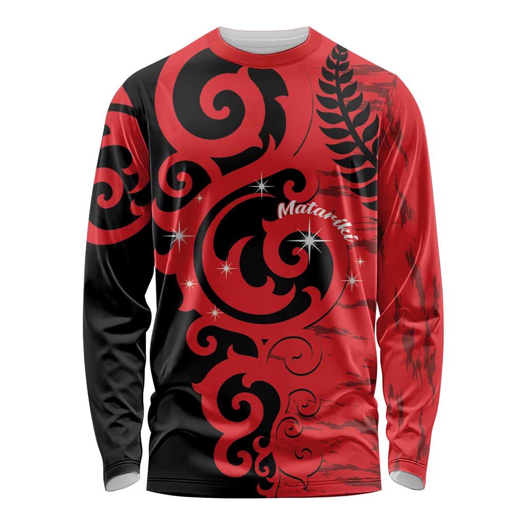 New Zealand Matariki Long Sleeve Shirt Maori New Year Koru Pattern LT22 Unisex Red - Polynesian Pride