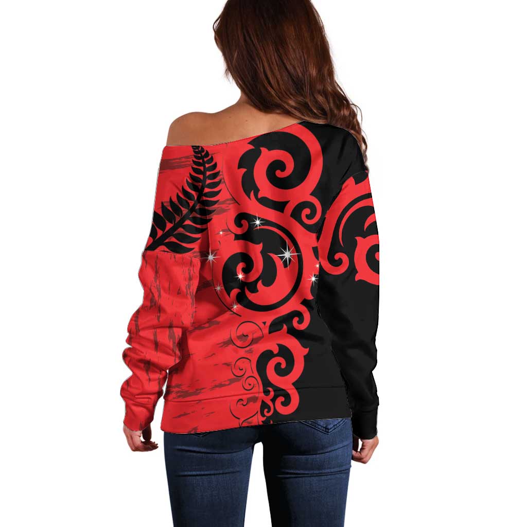 New Zealand Matariki Off Shoulder Sweater Maori New Year Koru Pattern