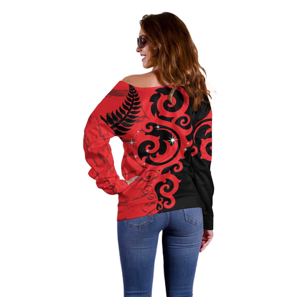 New Zealand Matariki Off Shoulder Sweater Maori New Year Koru Pattern