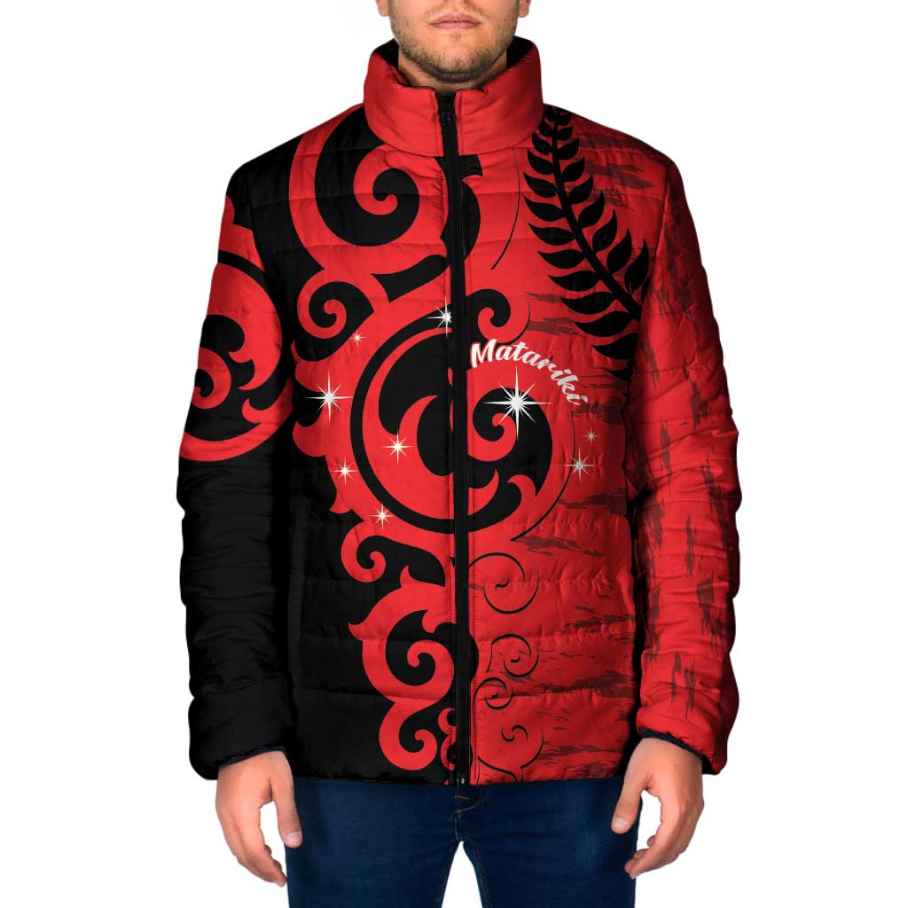 New Zealand Matariki Padded Jacket Maori New Year Koru Pattern LT22 Men Red - Polynesian Pride