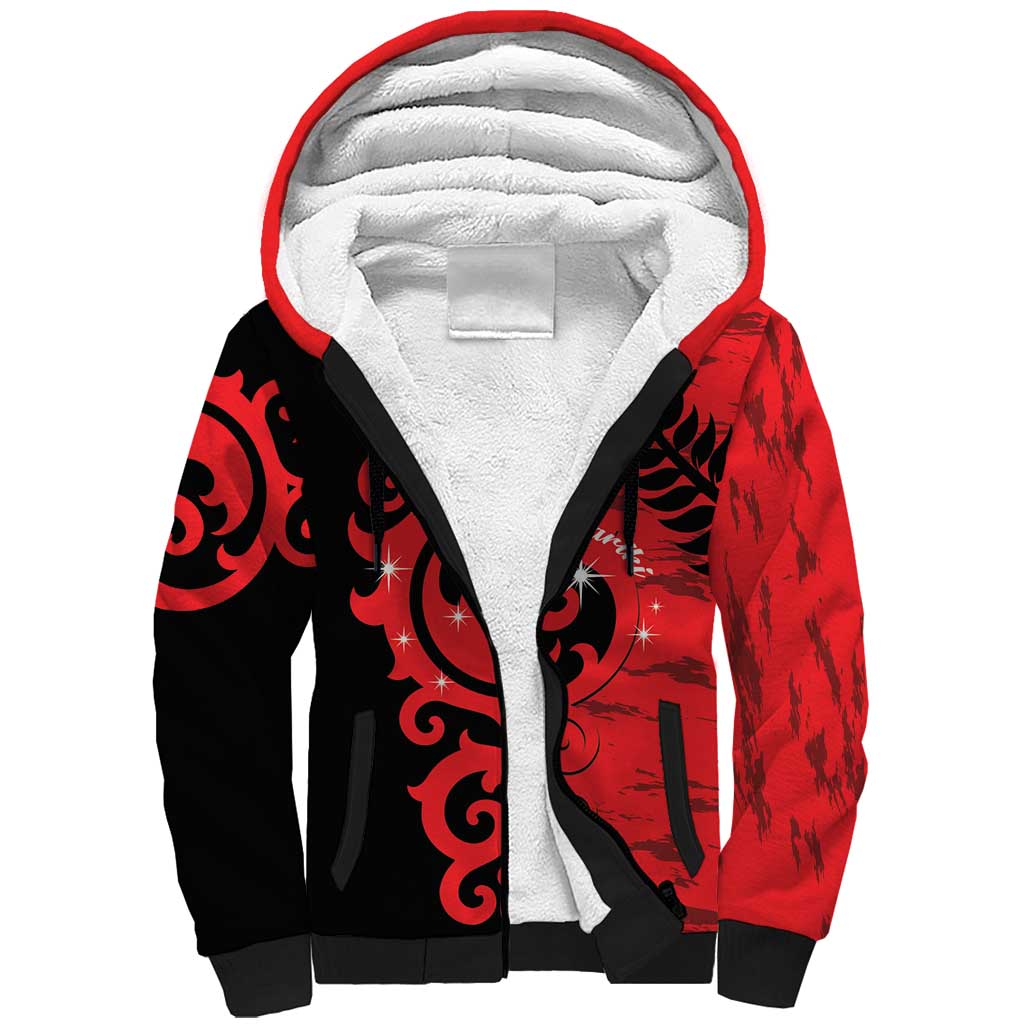 New Zealand Matariki Sherpa Hoodie Maori New Year Koru Pattern LT22 Unisex Red - Polynesian Pride